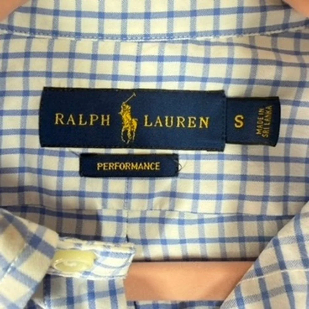 Polo Ralph Lauren Performance Gingham Button Down Shirt Blue White Mens Small